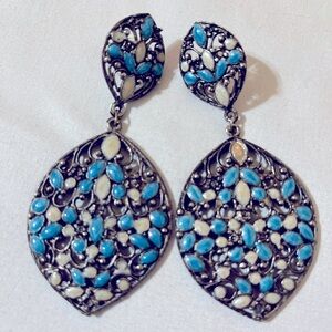 Blue and White Enamel Teardrop Earrings